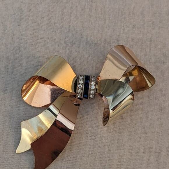 Vintage 1940s Signed Taylord Sterling/12k Gold Filled Retro Bow Brooch - Picture 2 of 6